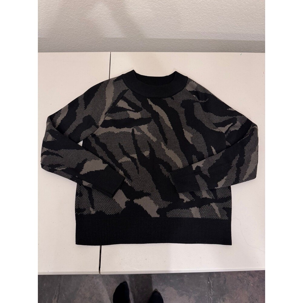 Athleta XS Zebra Print Merino Wool Blend Sweater Black & Gray